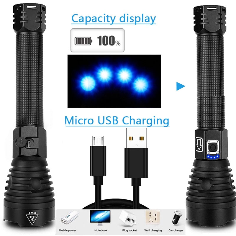 Super Lanterna Tática Zoom LED XPH50 70 90 Ultra Potente Recarregável