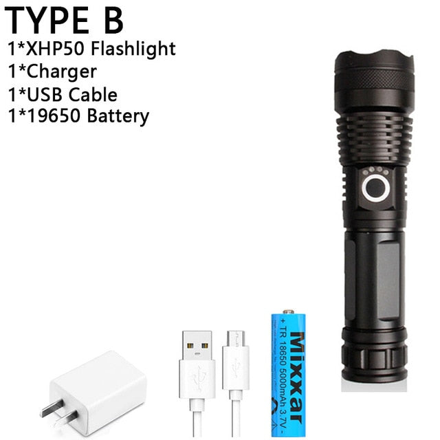 Super Lanterna Tática Zoom LED XPH50 70 90 Ultra Potente Recarregável