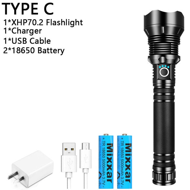 Super Lanterna Tática Zoom LED XPH50 70 90 Ultra Potente Recarregável