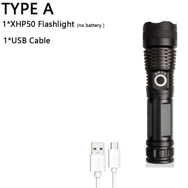 Super Lanterna Tática Zoom LED XPH50 70 90 Ultra Potente Recarregável