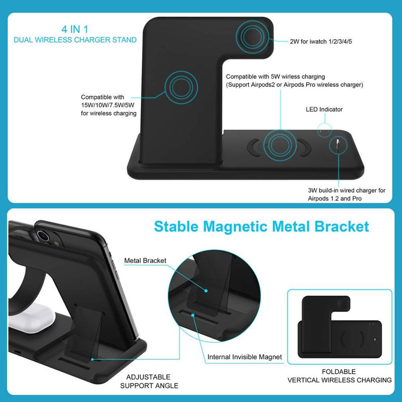 Carregador 3 em 1 Ultra Rápido 15W Para iPhone, Apple Watch e Airpods