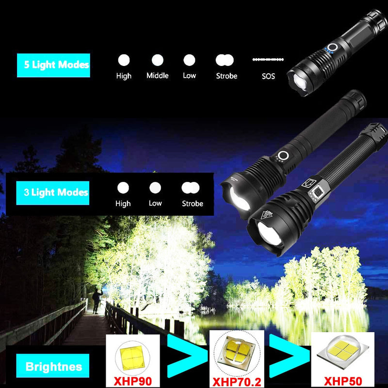 Super Lanterna Tática Zoom LED XPH50 70 90 Ultra Potente Recarregável