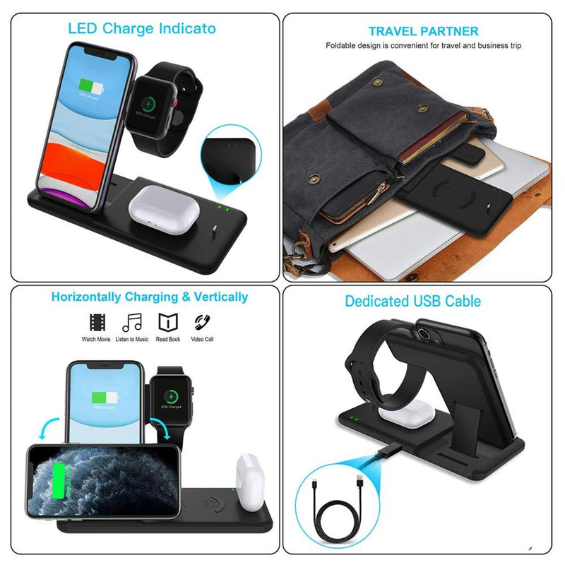 Carregador 3 em 1 Ultra Rápido 15W Para iPhone, Apple Watch e Airpods