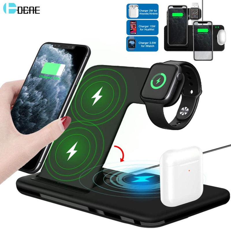 Carregador 3 em 1 Ultra Rápido 15W Para iPhone, Apple Watch e Airpods