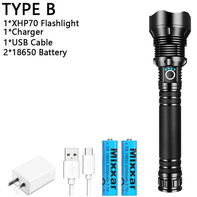 Super Lanterna Tática Zoom LED XPH50 70 90 Ultra Potente Recarregável