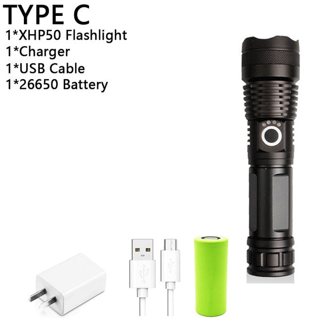Super Lanterna Tática Zoom LED XPH50 70 90 Ultra Potente Recarregável