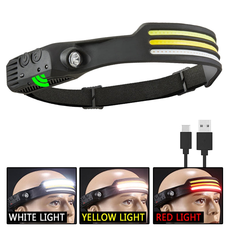 Induction Headlamp COB LED Head Lamp with Built-in Battery Flashlight USB Rechargeable Head Torch 5 Lighting Modes Head Light