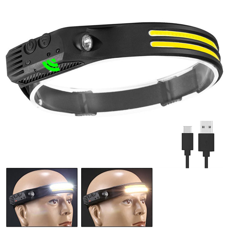 Induction Headlamp COB LED Head Lamp with Built-in Battery Flashlight USB Rechargeable Head Torch 5 Lighting Modes Head Light